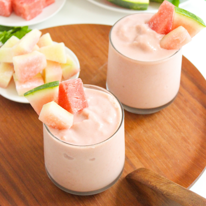 Frosty Strawberry Watermelon Smoothie with Peaches