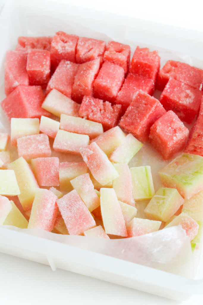frozen watermelon rind and watermelon cubes