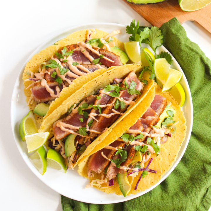 Quick Seared Ahi Tuna Tacos with Creamy Slaw (25 Minutes!)