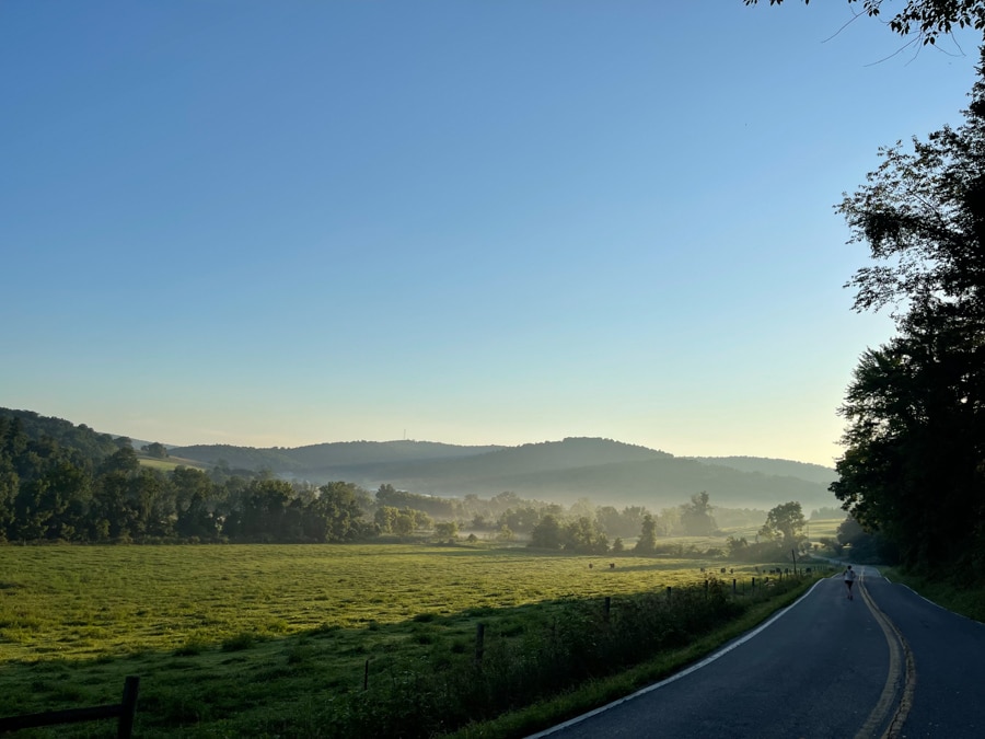 view of the road in maryland misty early morning