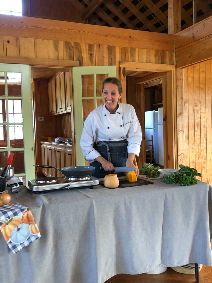 dietitian chef emily frizell leading a cooking demo