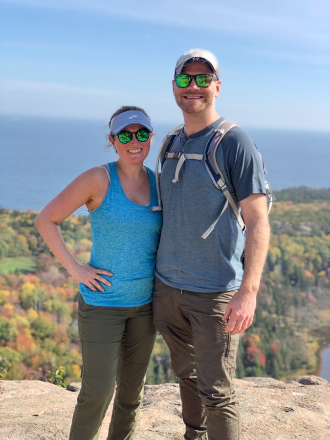 anne and matt mauney hiking in acadia