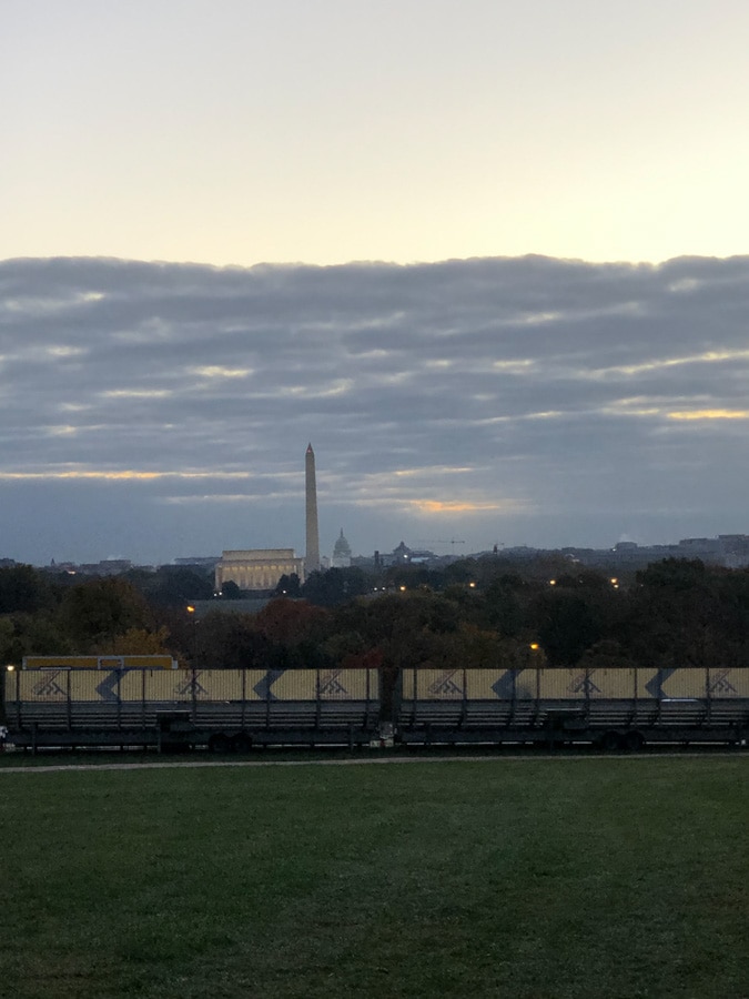 view of the washington monument at sunrise from iwo jima