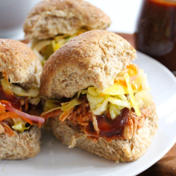 Easy Pulled BBQ Chicken Sliders with Coleslaw (No Mayo)