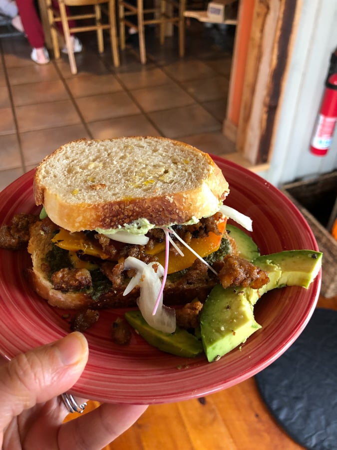 veggie sandwich with avocado and chorizo