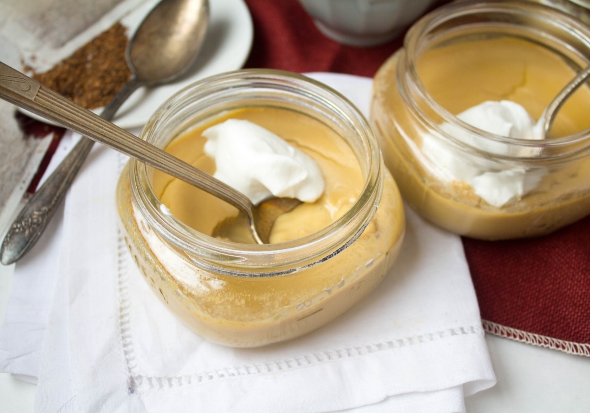 Gingerbread Pots de Creme with whipped cream