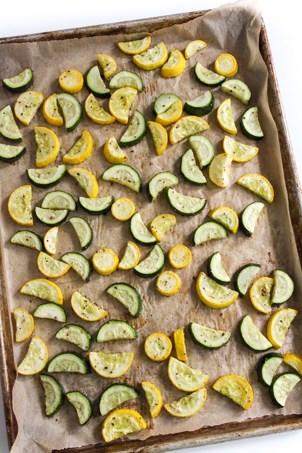roasted vegetables on a sheet pan