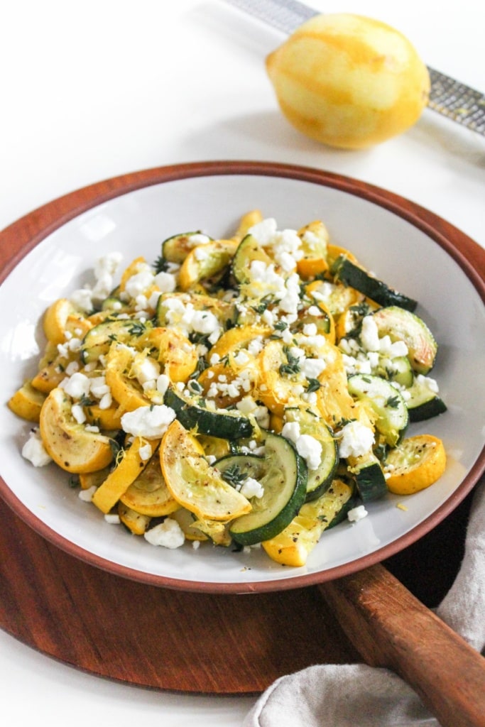 lemon roasted zucchini and squash with feta