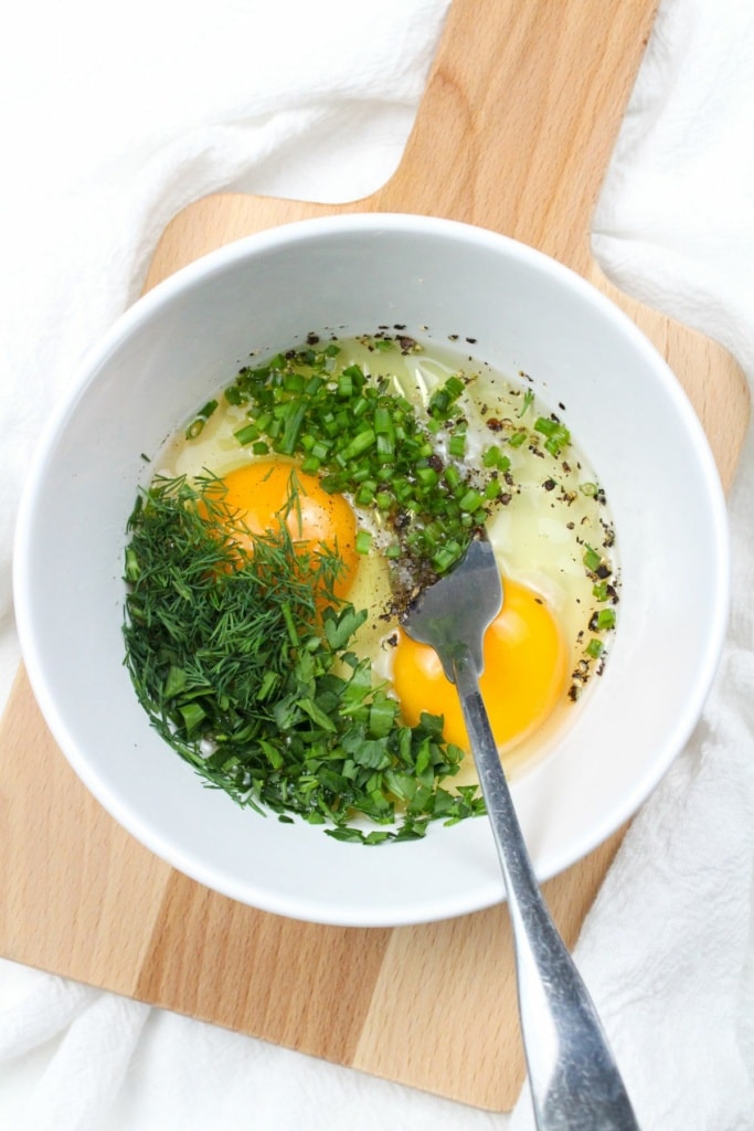 eggs and herbs in a bowl