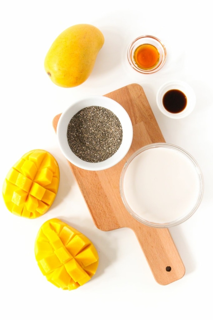diced mango, coconut milk, and chia seeds