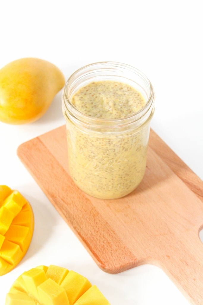 mango chia pudding in a mason jar