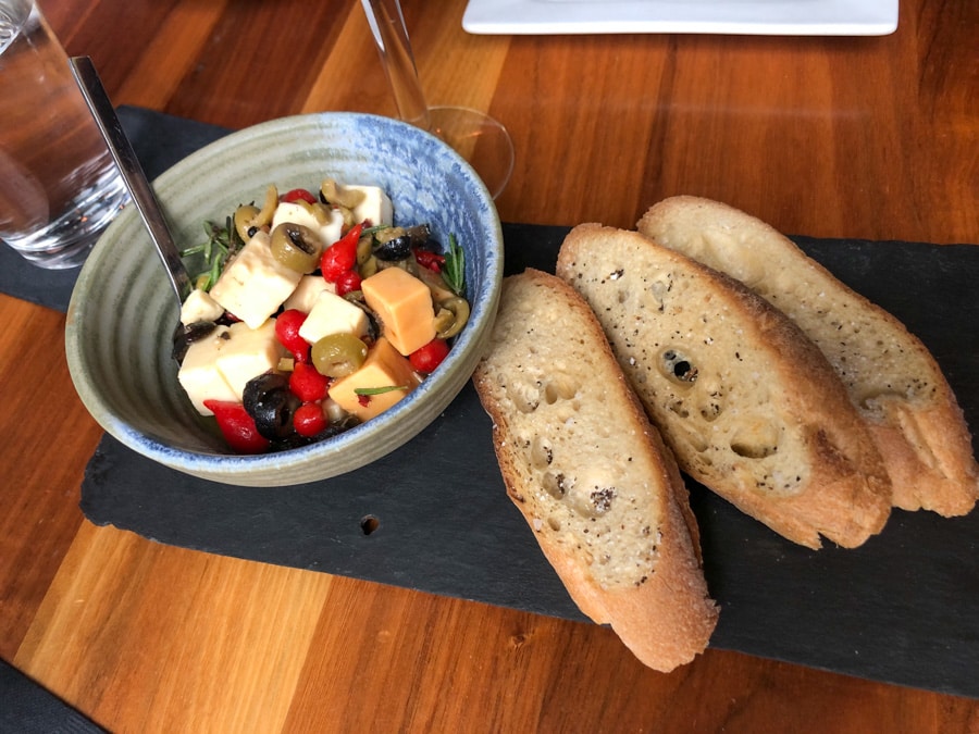 toast with cheese and olives