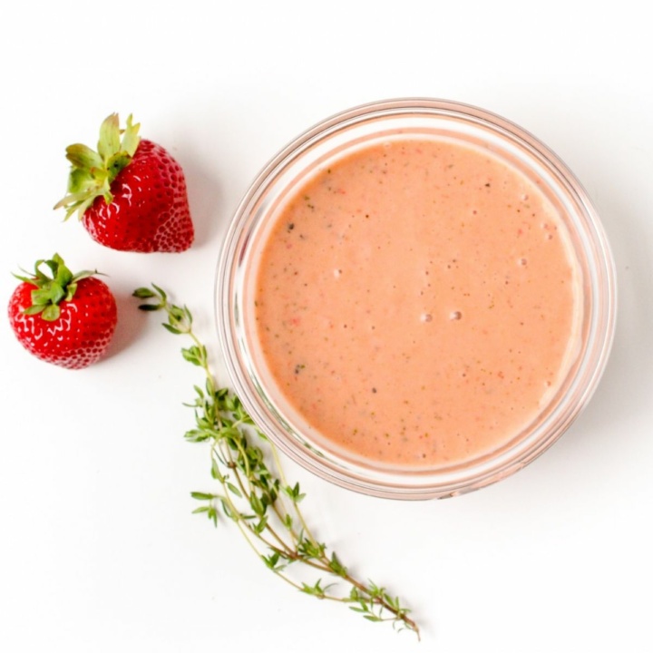 strawberry salad dressing in a small glass bowl