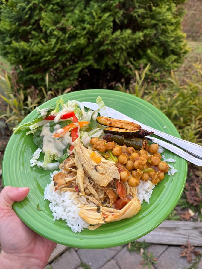 curry chicken and salad