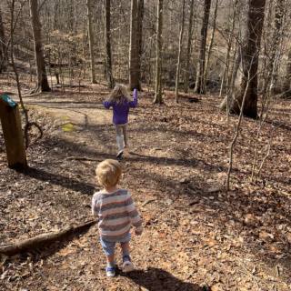 walking in the woods at Dora Kelly Nature Preserve
