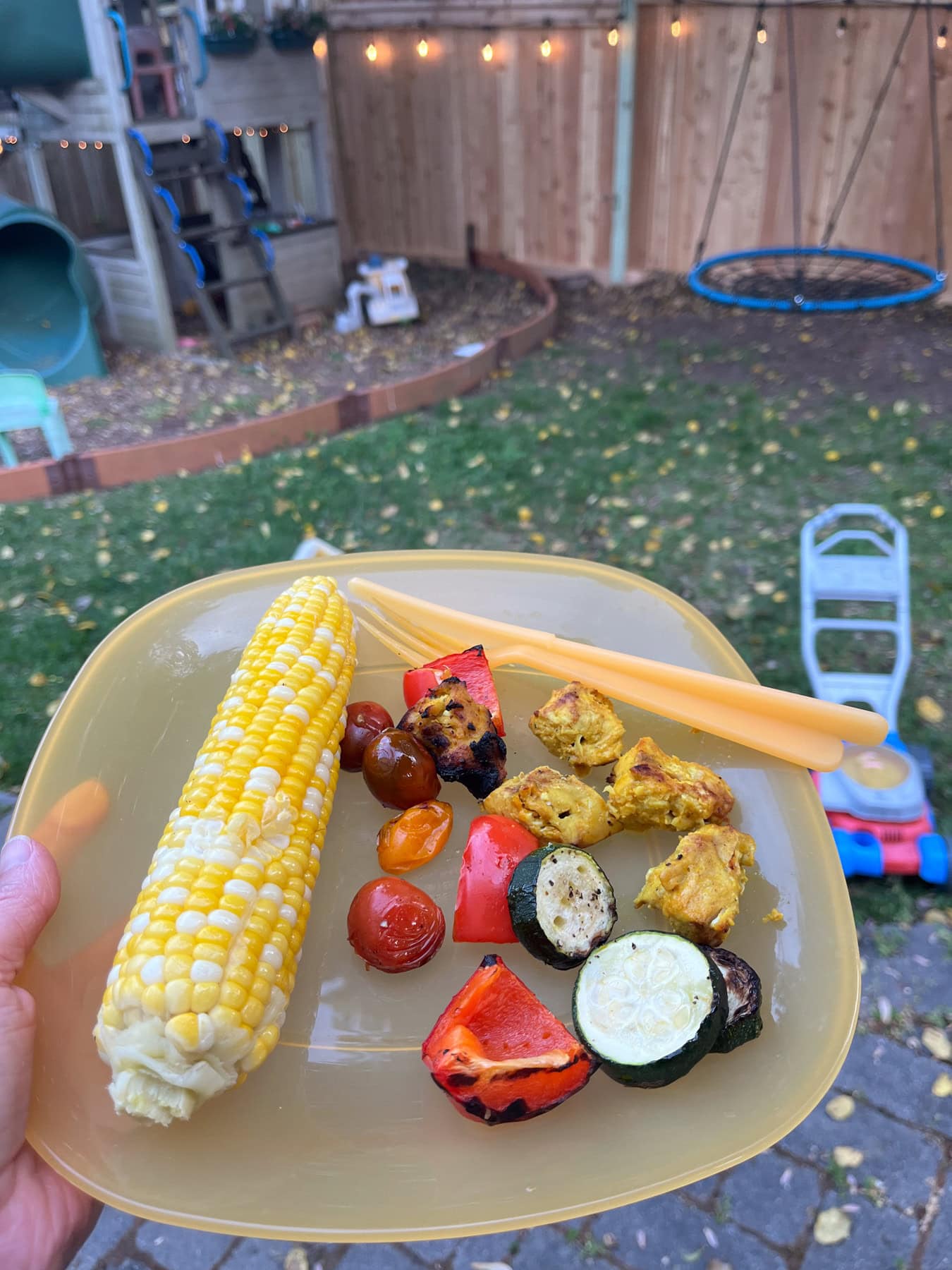 corn with kabobs