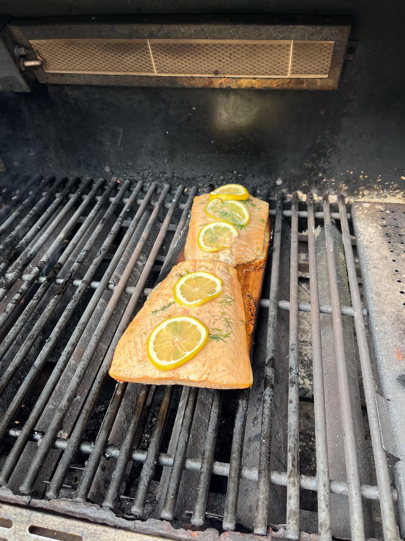 cedar plank salmon on grill